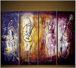 Musicians Painted Painting Decoration Unstretch